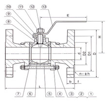 三片式法蘭球閥結構圖 三片式法蘭球閥結構圖