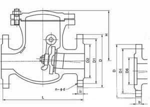 旋啟式止回閥H44W結(jié)構(gòu)圖 旋啟式止回閥H44W結(jié)構(gòu)圖